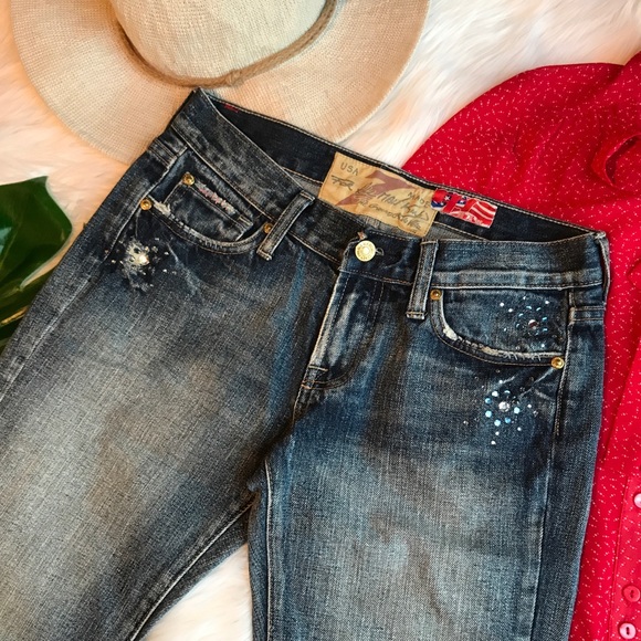 7 For All Mankind Crystal Studded Boot Cut Jeans - Picture 4 of 8